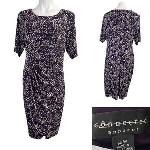 Connected Apparel Dress plus size 14w Purple/beige ruched faux wrap stretch